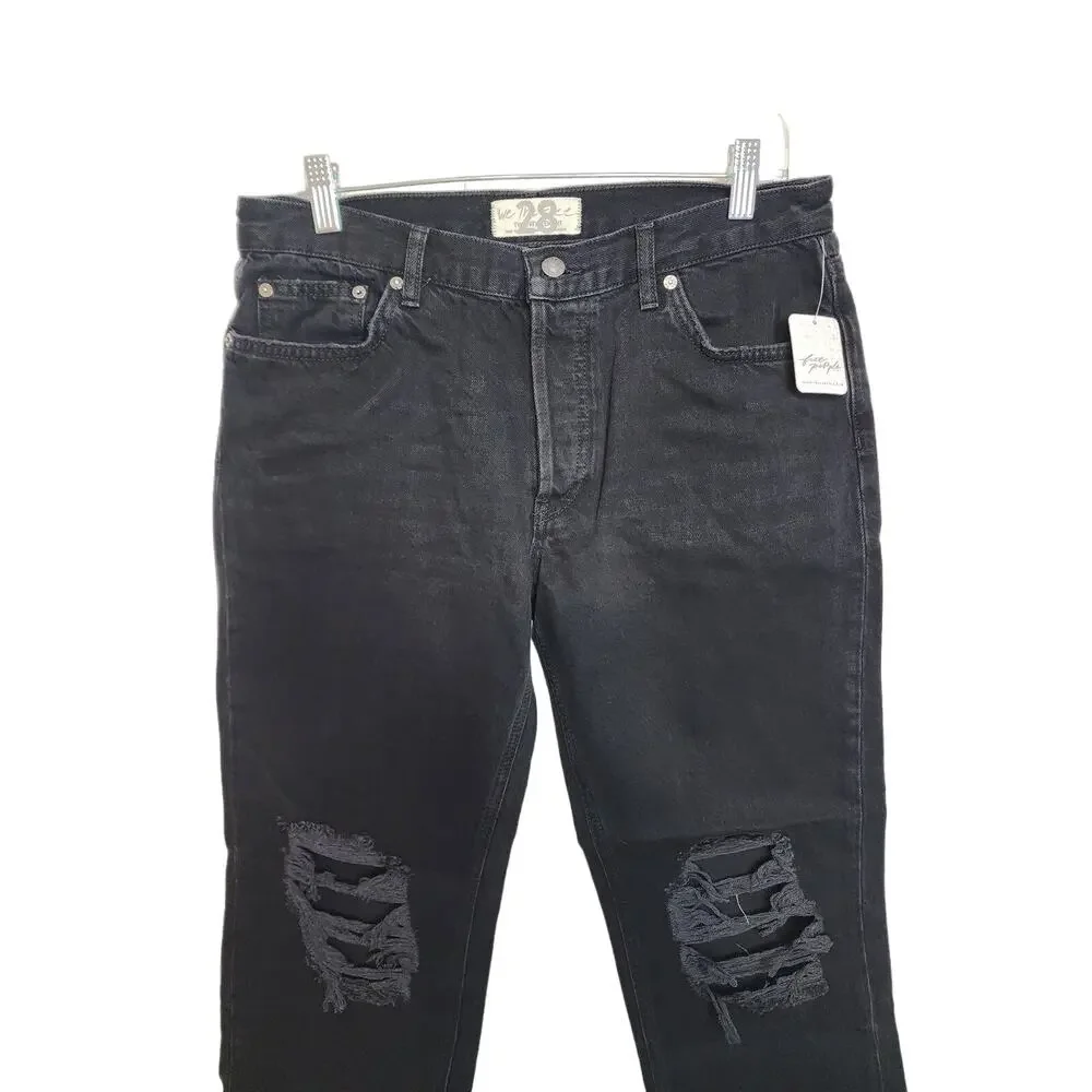 Free People We the Free Maddie Midrise Straight Distressed Jeans Washed Black 29 - Picture 5 of 10